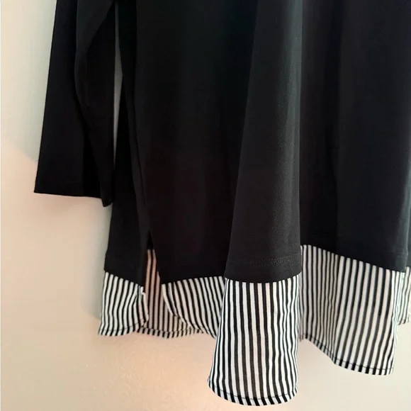 Adrianna Papell Black White Layered V-Neck Tunic with Striped Collar XL - Picture 6 of 13
